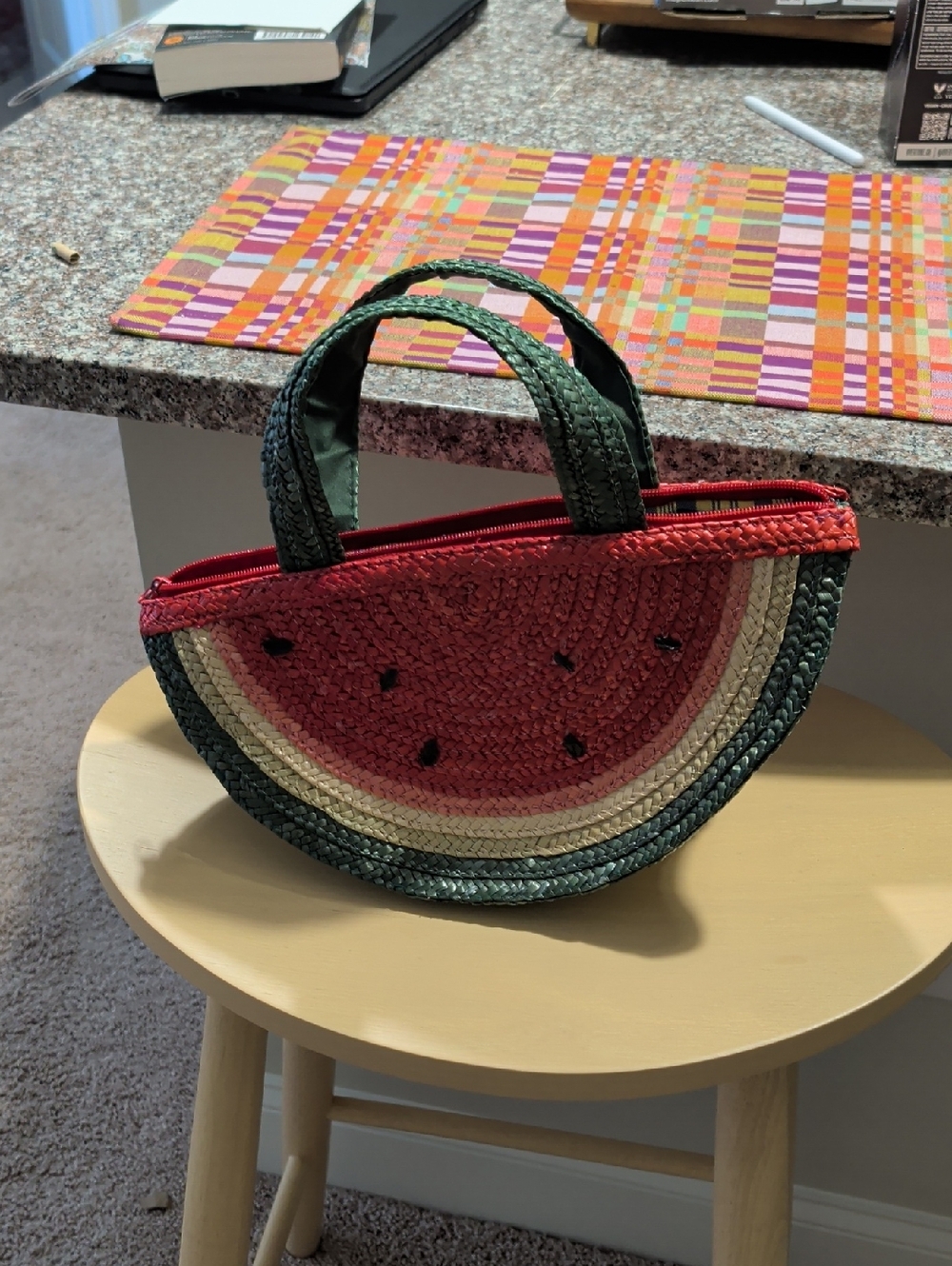 Woven Watermelon Mini Tote Bag - Red & Green